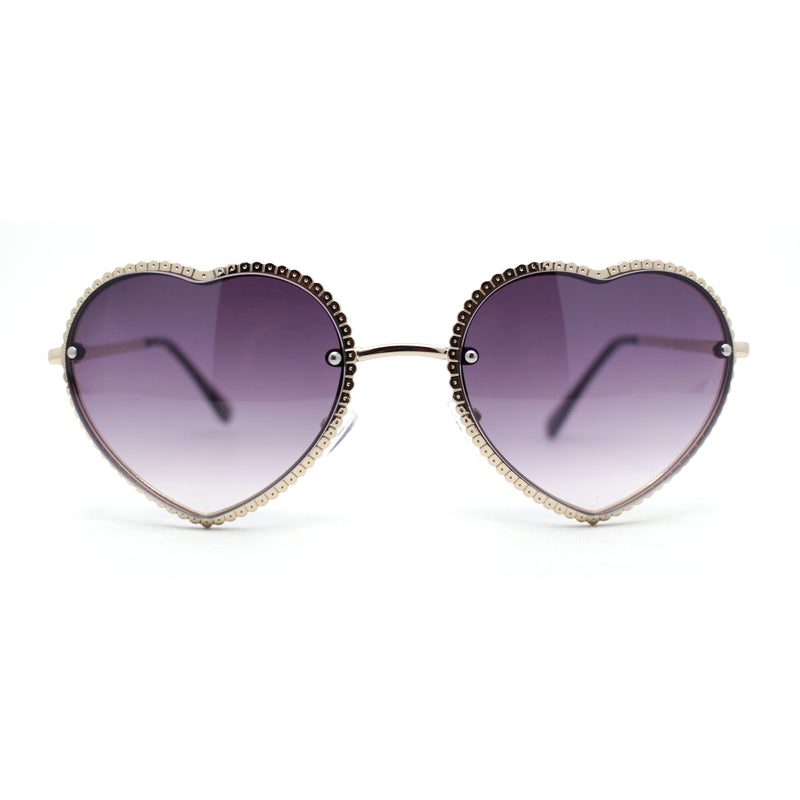 Womens Metal Race Jewel Trim Rimless Heart Shape Hippie Sunglasses