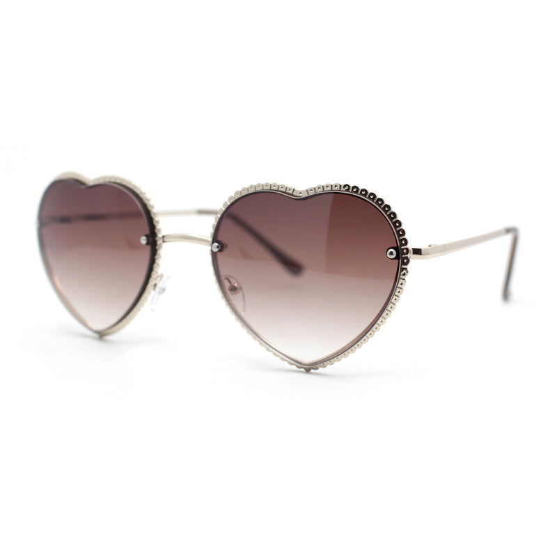 Womens Metal Race Jewel Trim Rimless Heart Shape Hippie Sunglasses