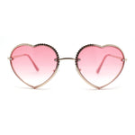 Womens Metal Race Jewel Trim Rimless Heart Shape Hippie Sunglasses