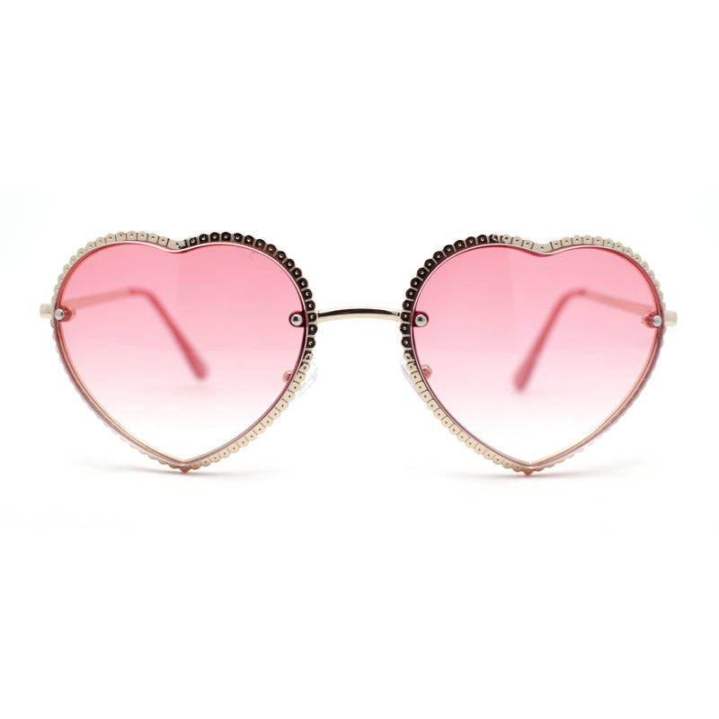 Womens Metal Race Jewel Trim Rimless Heart Shape Hippie Sunglasses