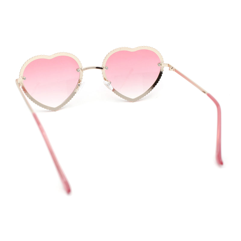 Womens Metal Race Jewel Trim Rimless Heart Shape Hippie Sunglasses