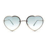 Womens Metal Race Jewel Trim Rimless Heart Shape Hippie Sunglasses