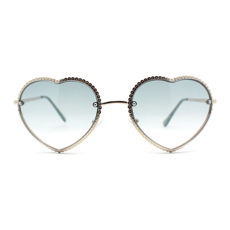 Womens Metal Race Jewel Trim Rimless Heart Shape Hippie Sunglasses