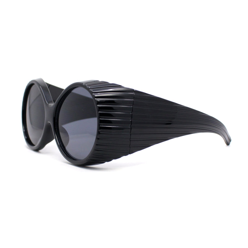 Oversized Round Goggle Style Thick Temple Plastic Dimensional Plastic Sunglasses