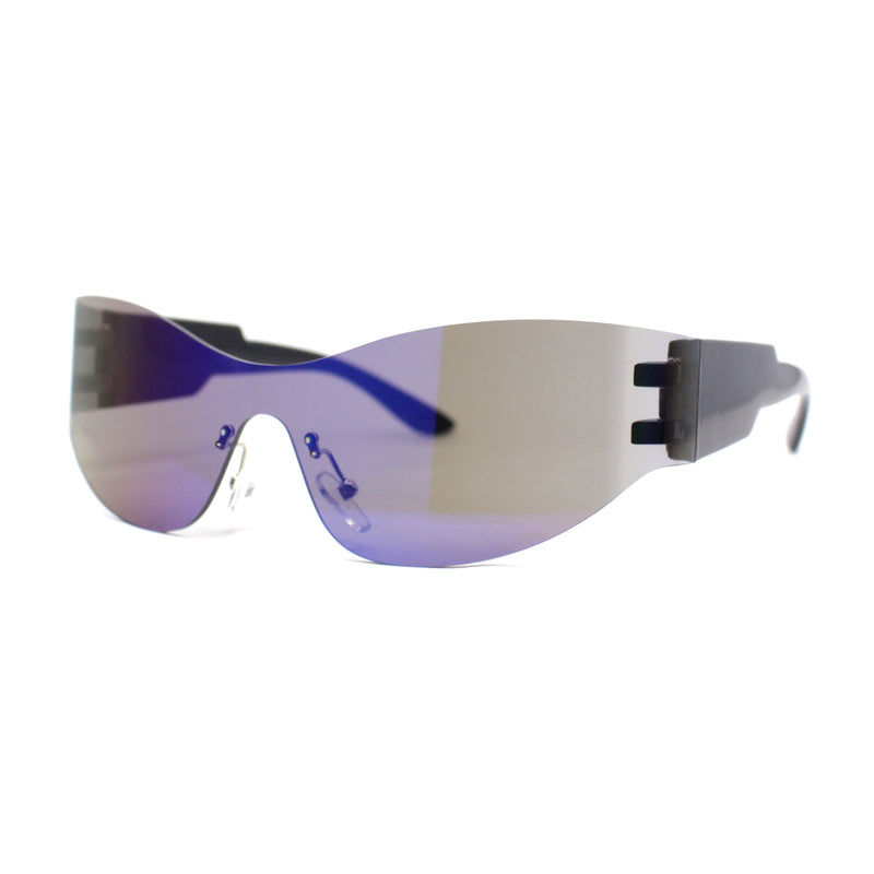 80s Robotic Rectangular Rimless Shield Sport Plastic Sunglasses