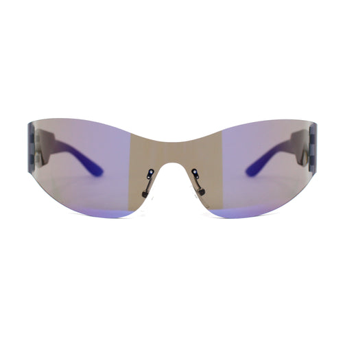 80s Robotic Rectangular Rimless Shield Sport Plastic Sunglasses
