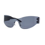 80s Robotic Rectangular Rimless Shield Sport Plastic Sunglasses