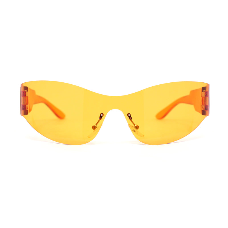 80s Robotic Rectangular Rimless Shield Sport Plastic Sunglasses