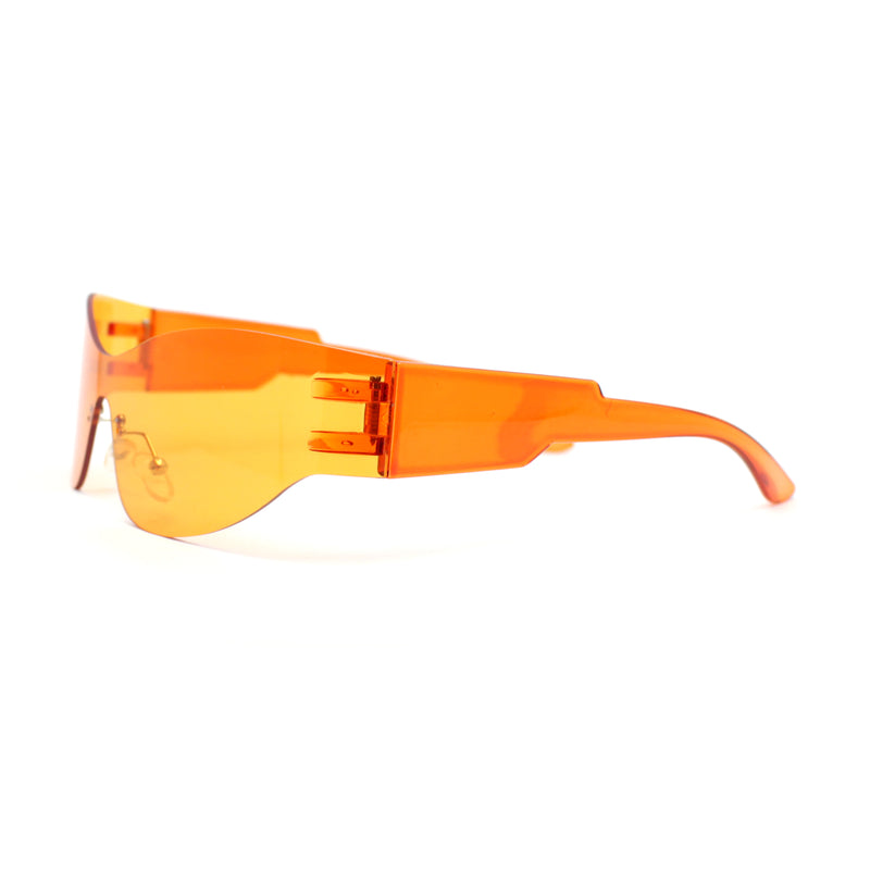 80s Robotic Rectangular Rimless Shield Sport Plastic Sunglasses