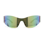 80s Robotic Rectangular Rimless Shield Sport Plastic Sunglasses