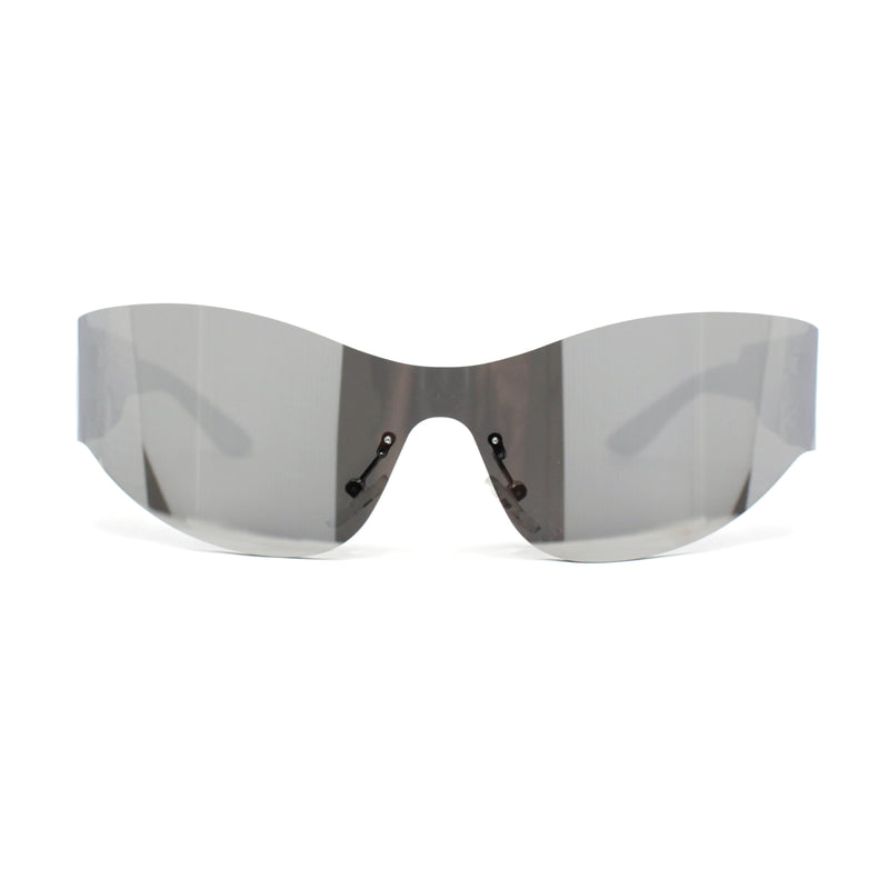 80s Robotic Rectangular Rimless Shield Sport Plastic Sunglasses