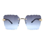 Womens Luxury Rimless Beveled OG Plastic Wood Buff Arm Metal Sunglasses