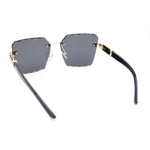 Womens Luxury Rimless Beveled OG Plastic Wood Buff Arm Metal Sunglasses