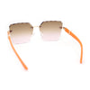 Womens Luxury Rimless Beveled OG Plastic Wood Buff Arm Metal Sunglasses