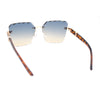 Womens Luxury Rimless Beveled OG Plastic Wood Buff Arm Metal Sunglasses