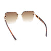 Womens Luxury Rimless Beveled OG Plastic Wood Buff Arm Metal Sunglasses