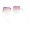 Womens Luxury Rimless Beveled OG Plastic Wood Buff Arm Metal Sunglasses