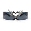 Flaming Heart Crown Tiara Futuristic Wrap Around Shield Sunglasses