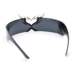 Flaming Heart Crown Tiara Futuristic Wrap Around Shield Sunglasses