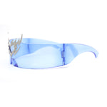 Flaming Heart Crown Tiara Futuristic Wrap Around Shield Sunglasses