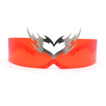 Flaming Heart Crown Tiara Futuristic Wrap Around Shield Sunglasses