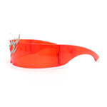 Flaming Heart Crown Tiara Futuristic Wrap Around Shield Sunglasses