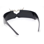 Flaming Heart Crown Tiara Futuristic Wrap Around Shield Sunglasses