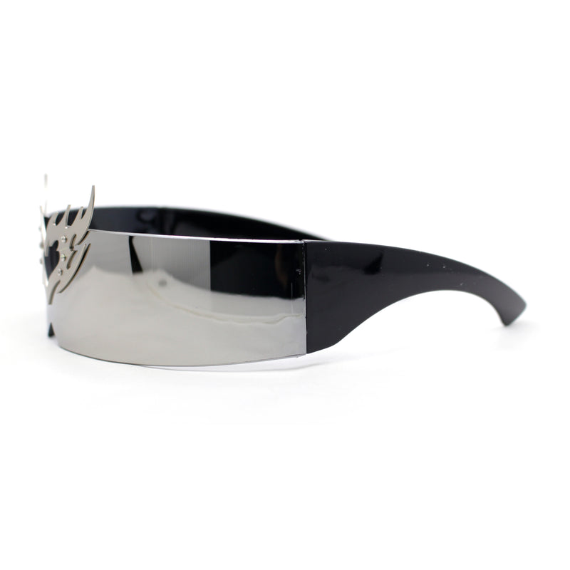 Flaming Heart Crown Tiara Futuristic Wrap Around Shield Sunglasses