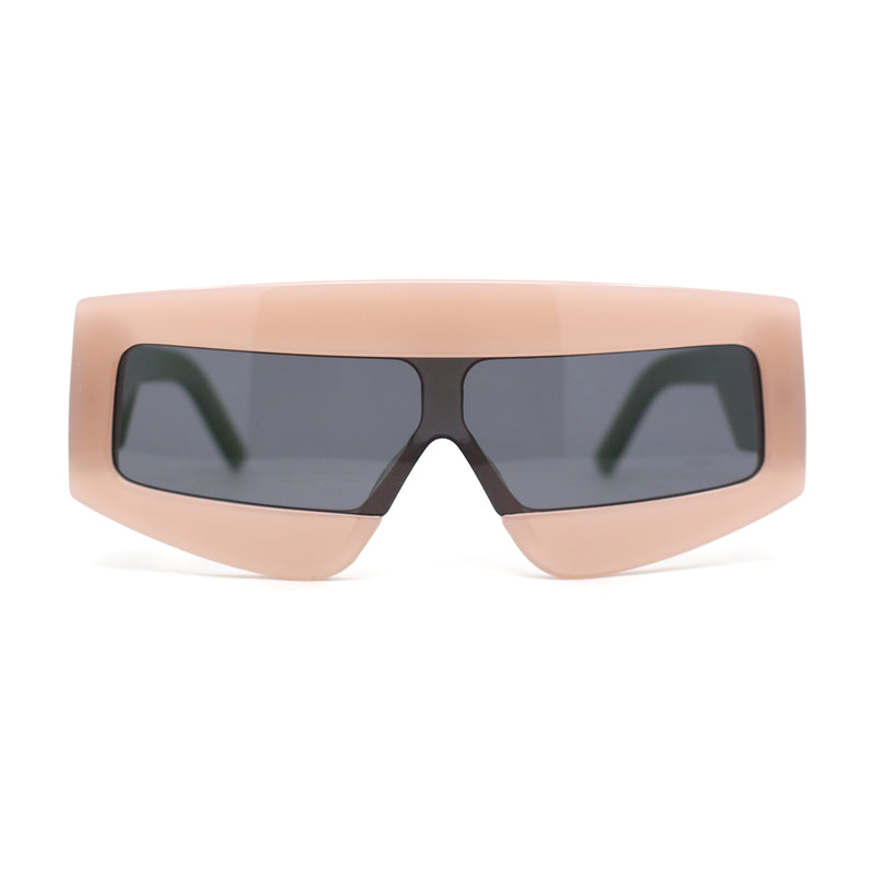 Womens Flat Top Thick Plastic Shield Rectangle Retro Futurism Sunglasses