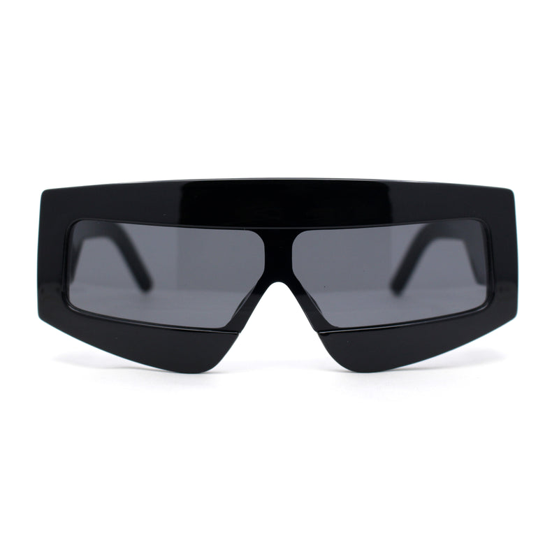 Womens Flat Top Thick Plastic Shield Rectangle Retro Futurism Sunglasses