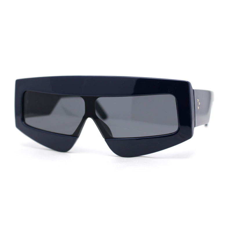 Womens Flat Top Thick Plastic Shield Rectangle Retro Futurism Sunglasses