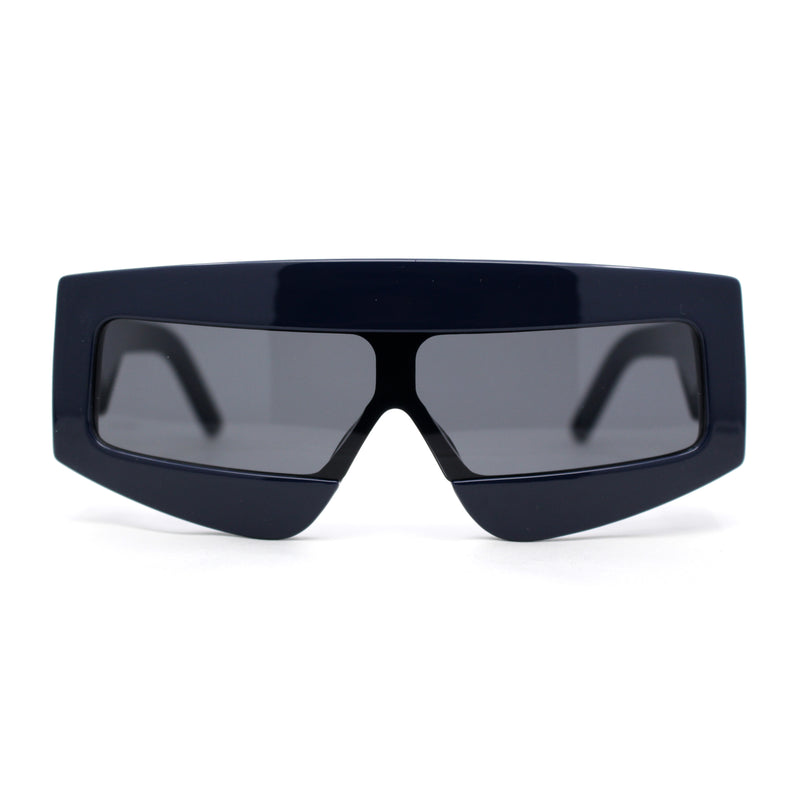 Womens Flat Top Thick Plastic Shield Rectangle Retro Futurism Sunglasses