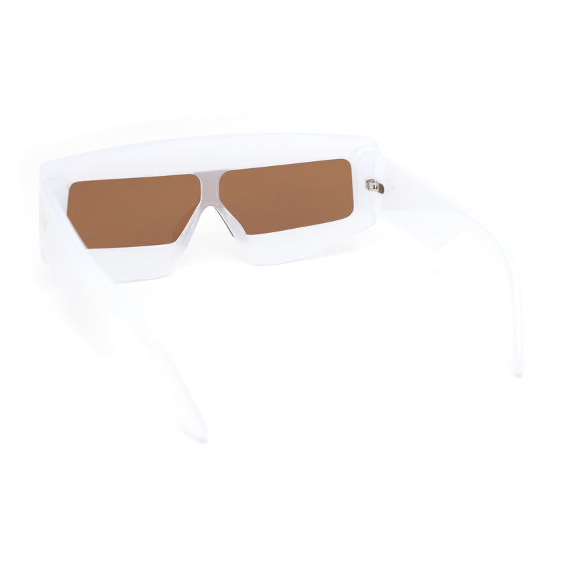 Womens Flat Top Thick Plastic Shield Rectangle Retro Futurism Sunglasses