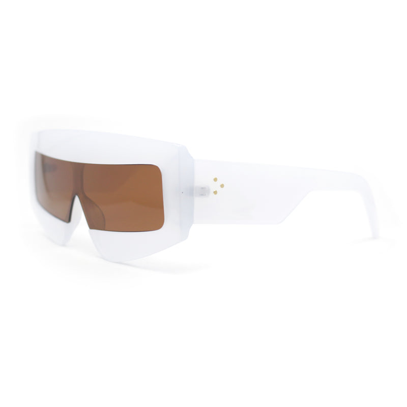 Womens Flat Top Thick Plastic Shield Rectangle Retro Futurism Sunglasses