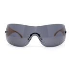 Womens 90s Rimless Shield Streamline Wrap Oversize Designer Sunglasses