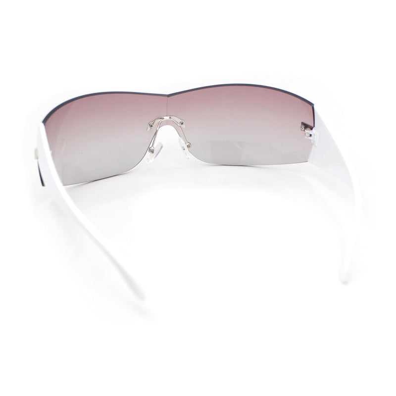 Womens 90s Rimless Shield Streamline Wrap Oversize Designer Sunglasses