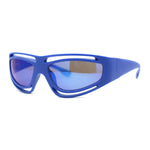 Trendy Vented 90s Sport Wrap Around Thick Arm Plastic Rectangular Sunglasses