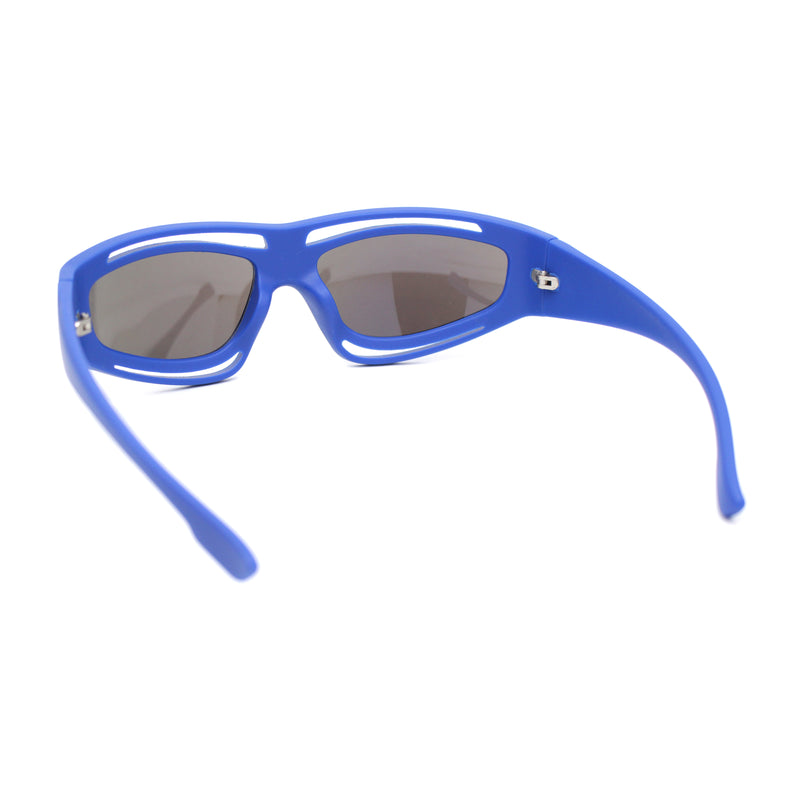 Trendy Vented 90s Sport Wrap Around Thick Arm Plastic Rectangular Sunglasses