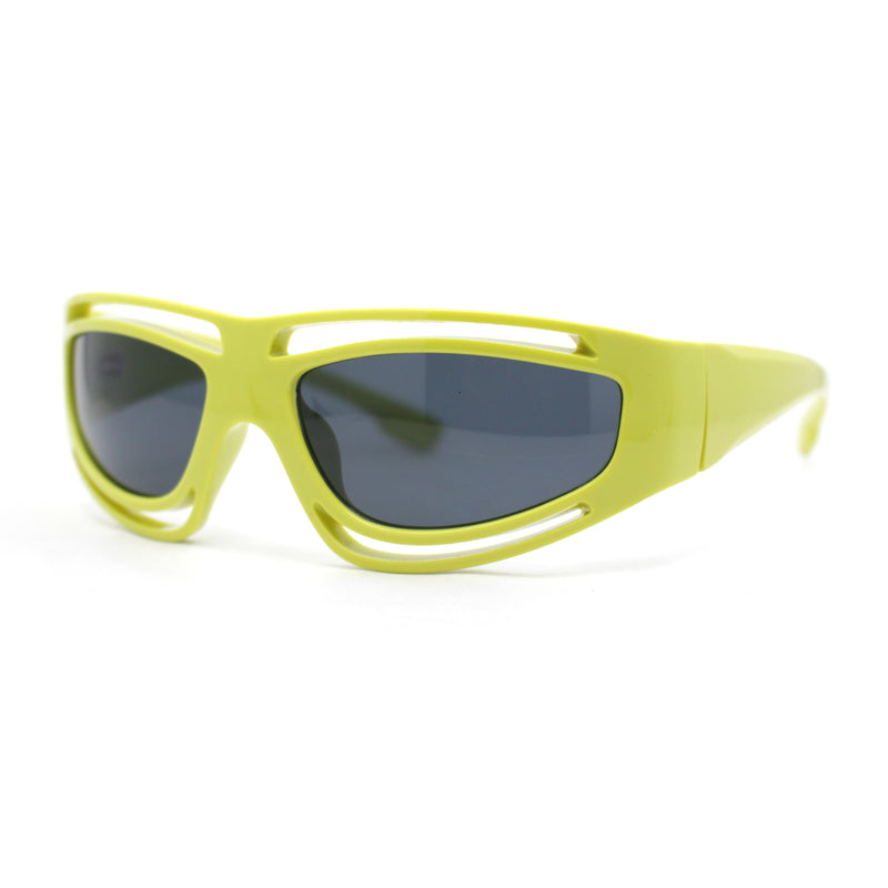 Trendy Vented 90s Sport Wrap Around Thick Arm Plastic Rectangular Sunglasses