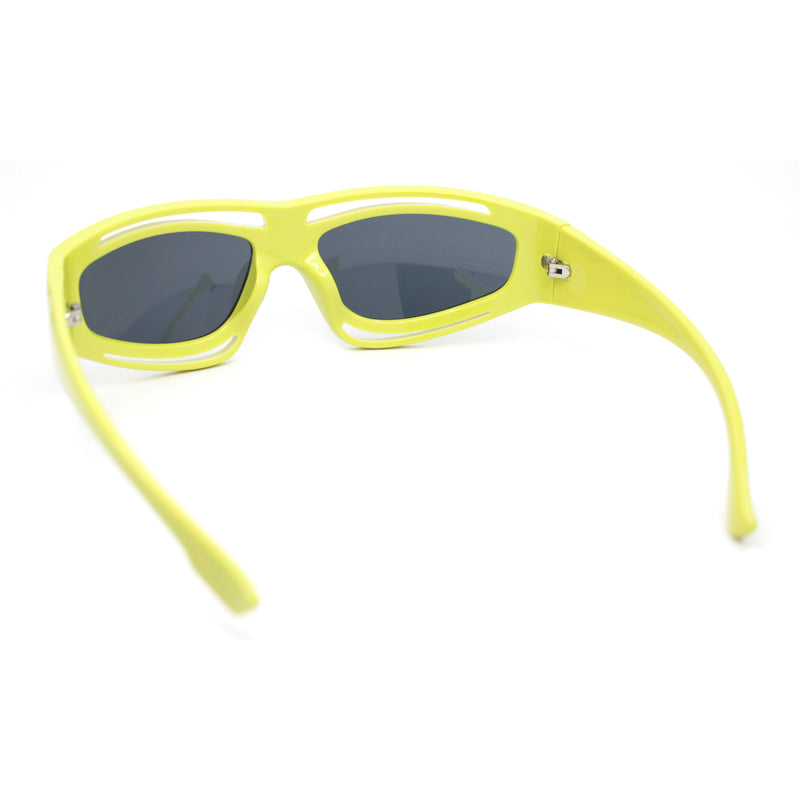 Trendy Vented 90s Sport Wrap Around Thick Arm Plastic Rectangular Sunglasses