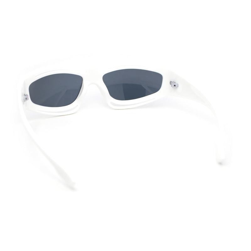 Trendy Vented 90s Sport Wrap Around Thick Arm Plastic Rectangular Sunglasses