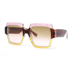 Womens Oversized Glitter Squared Rectangular Butterfly Plastic Sunglasses