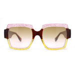 Womens Oversized Glitter Squared Rectangular Butterfly Plastic Sunglasses