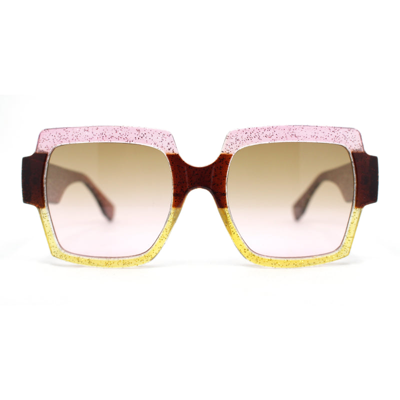 Womens Oversized Glitter Squared Rectangular Butterfly Plastic Sunglasses