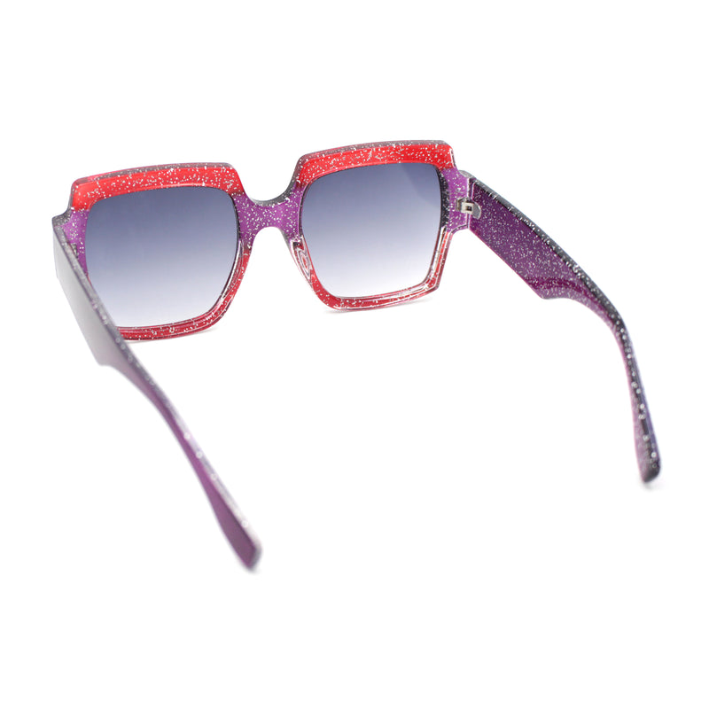 Womens Oversized Glitter Squared Rectangular Butterfly Plastic Sunglasses