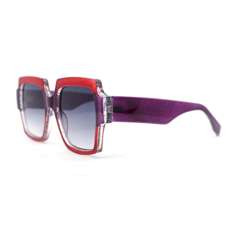 Womens Oversized Glitter Squared Rectangular Butterfly Plastic Sunglasses