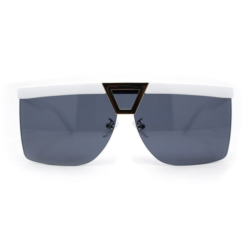 Flat Top Half Rim Euro Style Mafia Shield Plastic Oversize Sunglasses