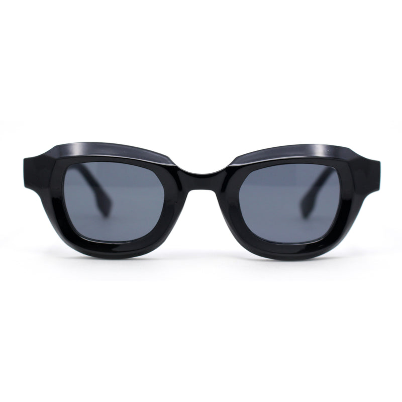 Trendy Hipster Small Rectangular Dimensional Thick Frame Horn Rim Sunglasses