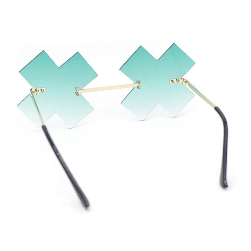 Unique Rimless Metal Frame X Shape Lens Funky Party Shade Sunglasses