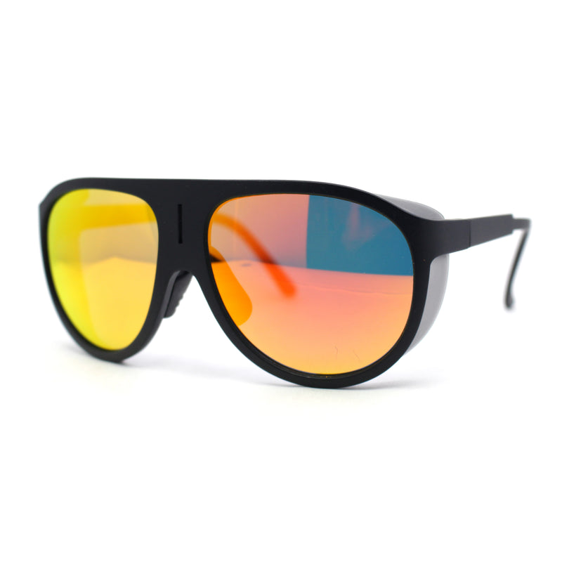 Mens Side Visor Oversized Flat Top Color Mirror Plastic Racer Sunglasses